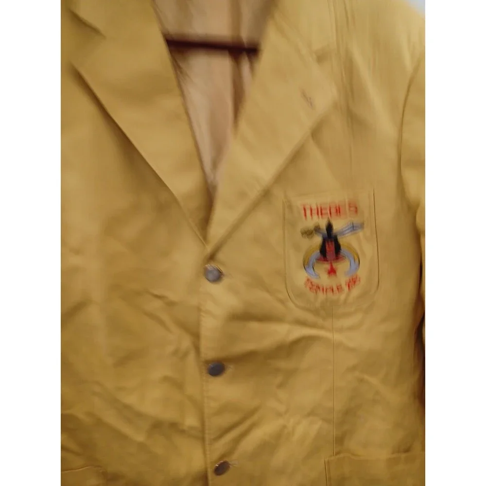 Vtg Thebes Temple 208 Suit Jacket Blazer Sport Coat Mens Sz 48 Mustard Chest 48